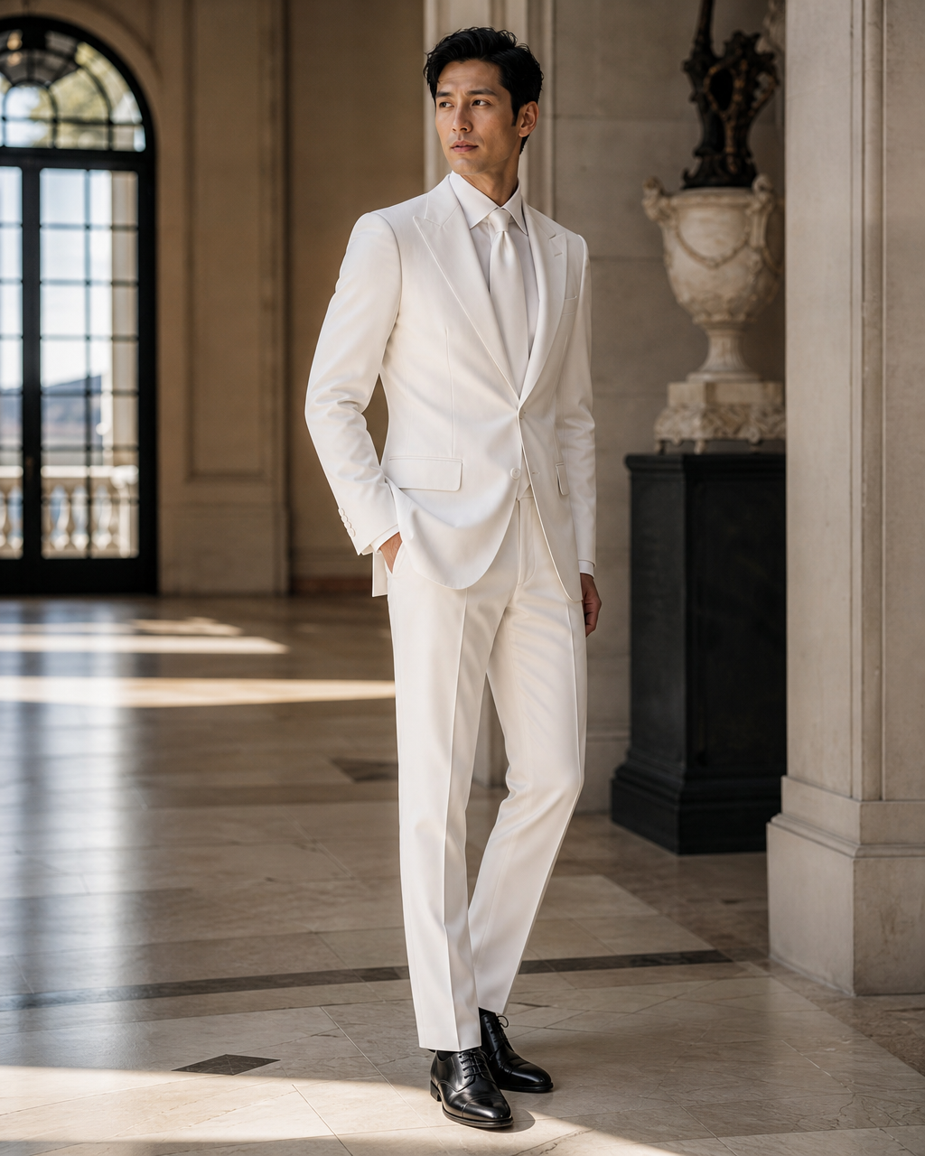 White Cotton Beach Wedding Suit - Custom Made to Measure side back view