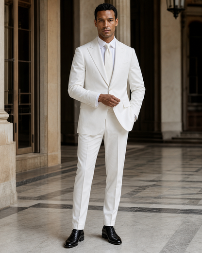 White Cotton Outdoor Wedding Suit - Custom Made to Measure front view