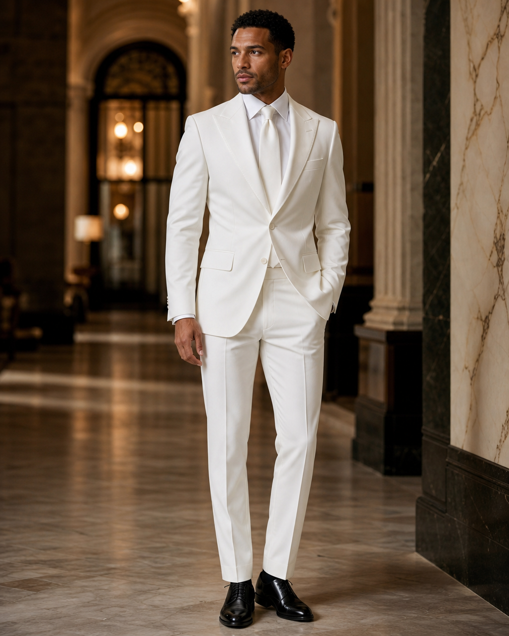 White Cotton Outdoor Wedding Suit - Custom Made to Measure side back view