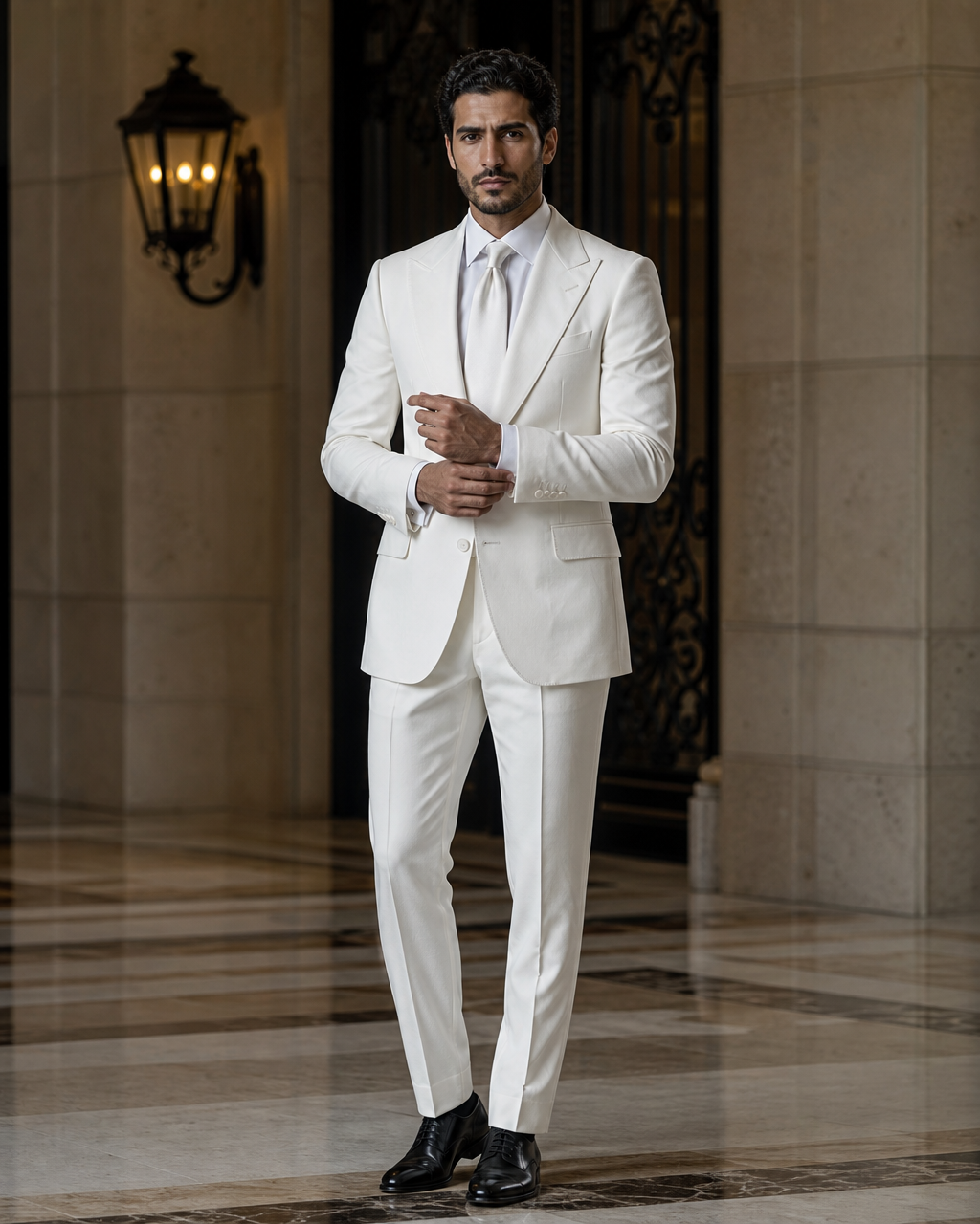 White Cotton Summer Suit - Custom Made to Measure front view