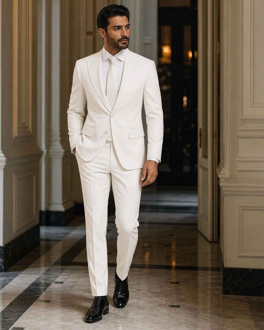 White Cotton Summer Suit - Custom Made to Measure side back view