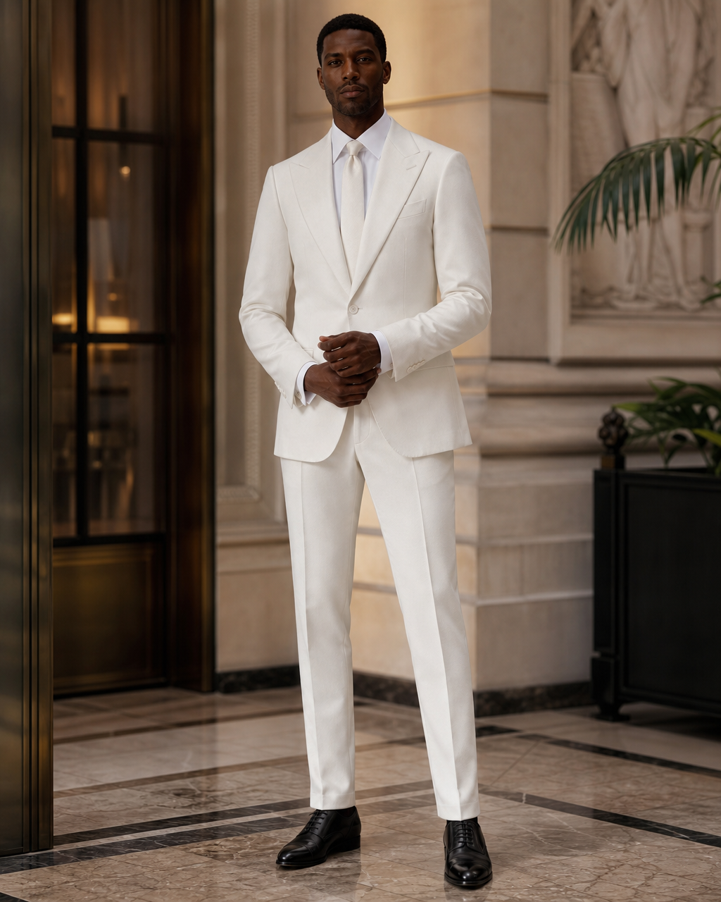 White Flannel Winter Suit - Custom Made to Measure front view