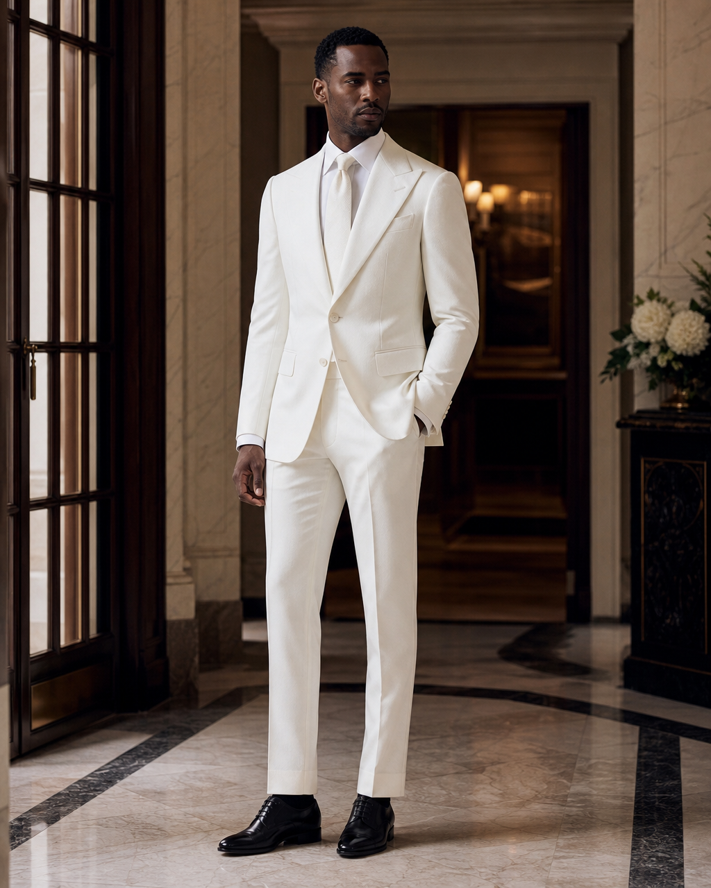 White Flannel Winter Suit - Custom Made to Measure side back view