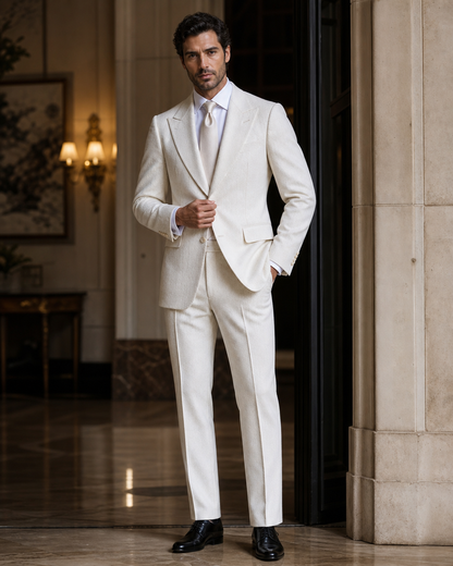White Herringbone Winter Suit - Custom Made to Measure front view