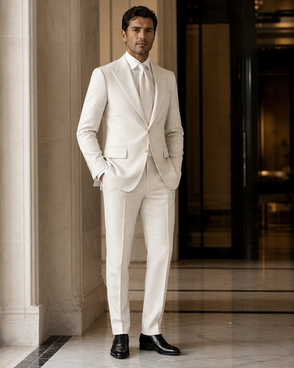 White Herringbone Winter Suit - Custom Made to Measure side back view