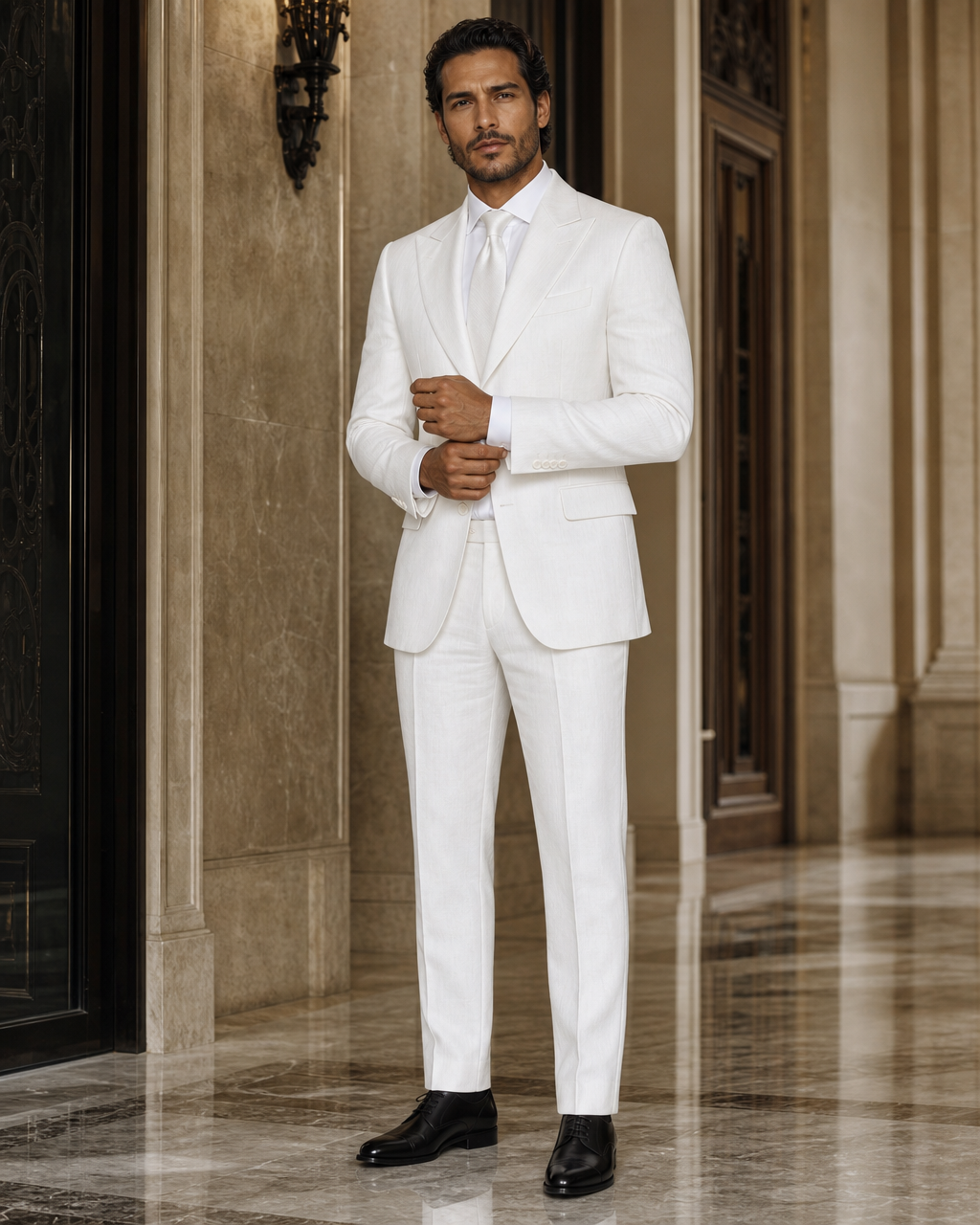 White Linen Beach Wedding Suit - Custom Made to Measure front view