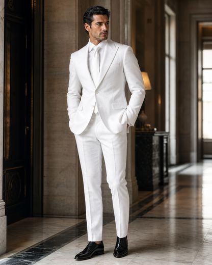 White Linen Beach Wedding Suit - Custom Made to Measure side back view