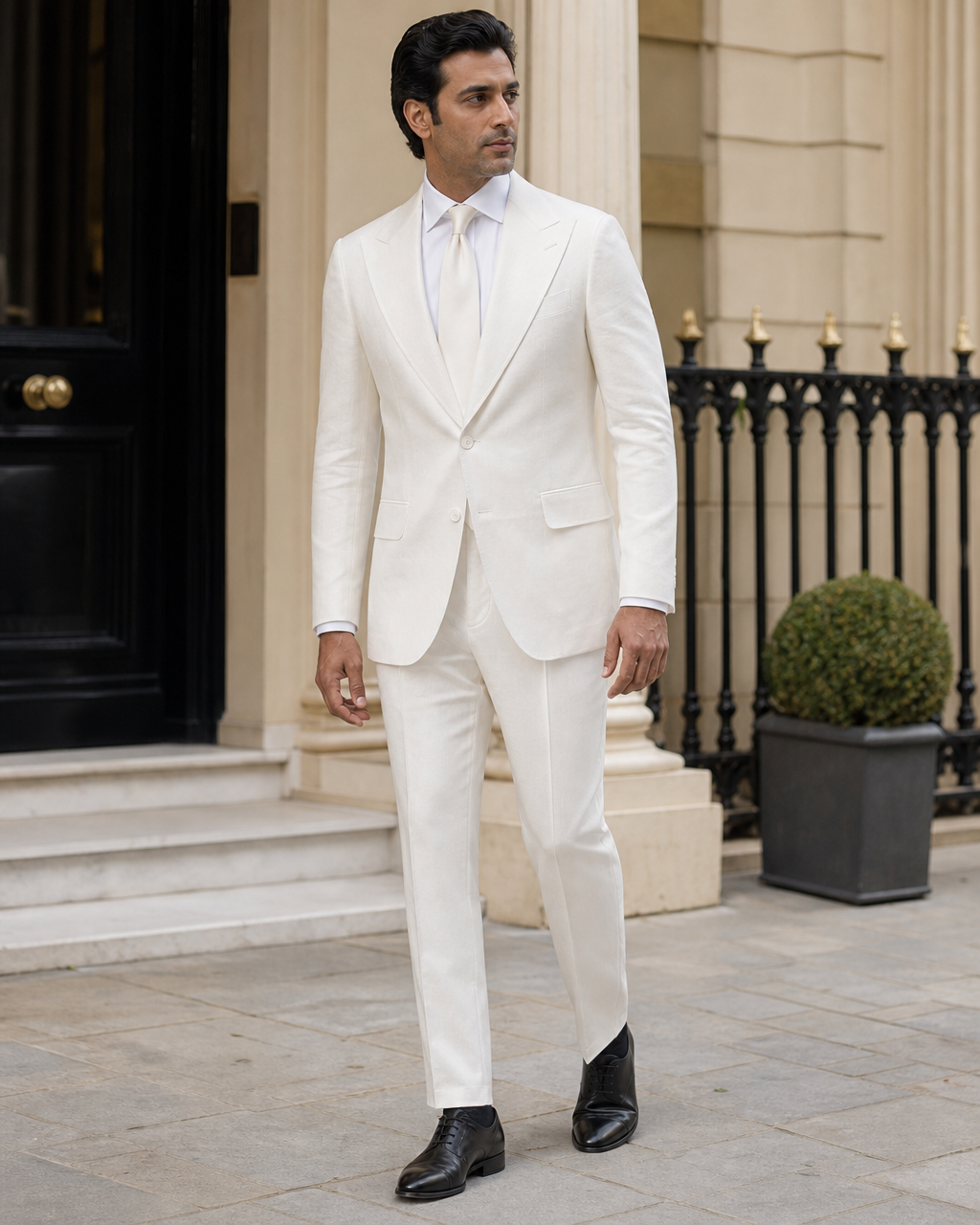 White Linen Peak Lapel Suit — Custom Made to Measure