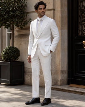 White Linen Peak Lapel Suit — Custom Made to Measure — 3