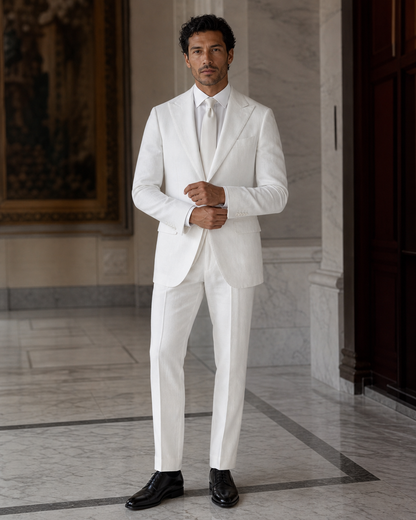 White Linen Summer Suit - Custom Made to Measure front view