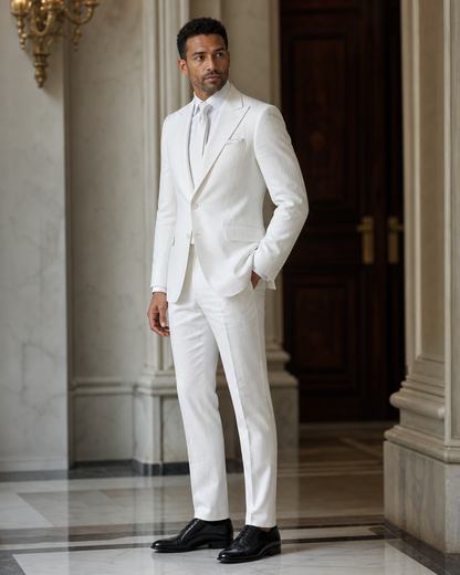 White Linen Summer Suit - Custom Made to Measure side back view