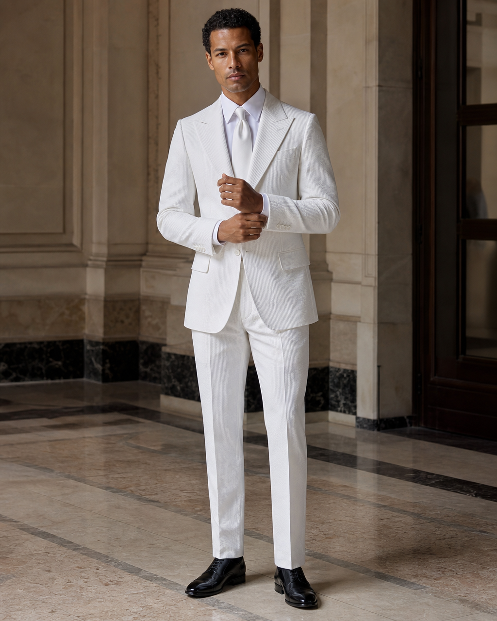 White Seersucker Beach Wedding Suit - Custom Made to Measure front view