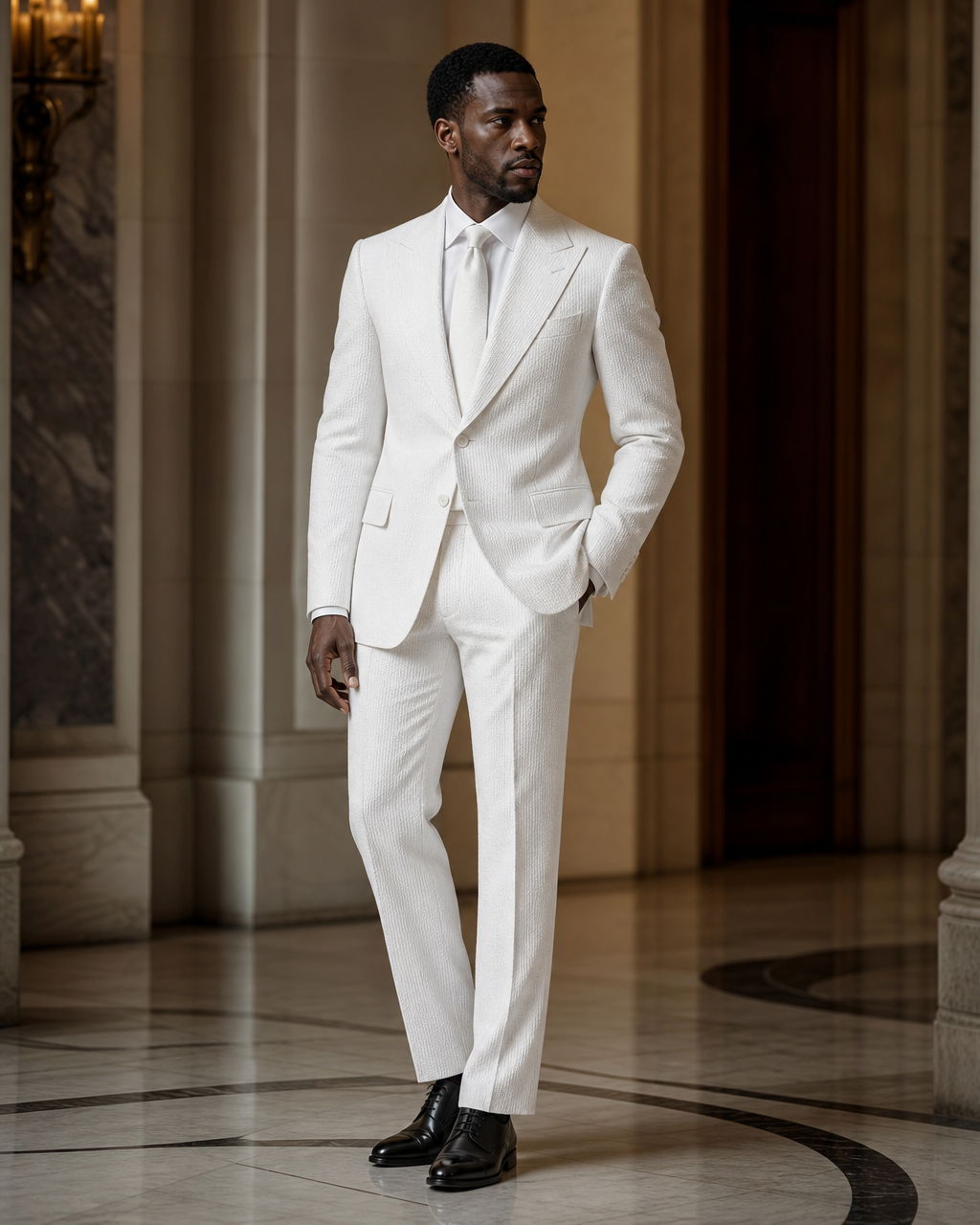White Seersucker Summer Suit - Custom Made to Measure side back view