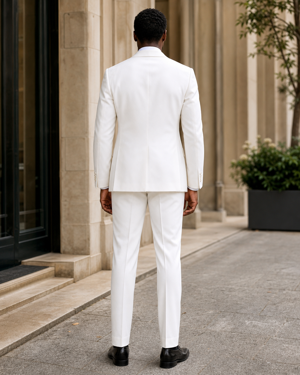 White Silk Blend Shawl Lapel Suit - Custom Made to Measure back view
