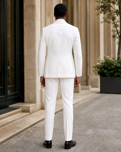 White Silk Blend Shawl Lapel Suit - Custom Made to Measure back view