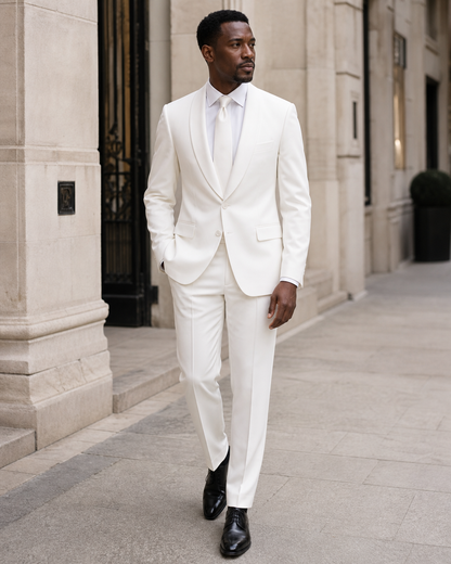 White Silk Blend Shawl Lapel Suit - Custom Made to Measure fabric texture close up