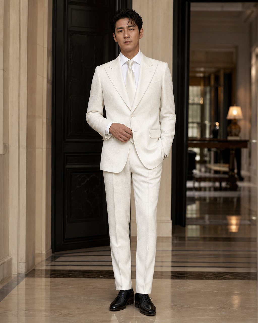 White Tweed Winter Suit - Custom Made to Measure front view