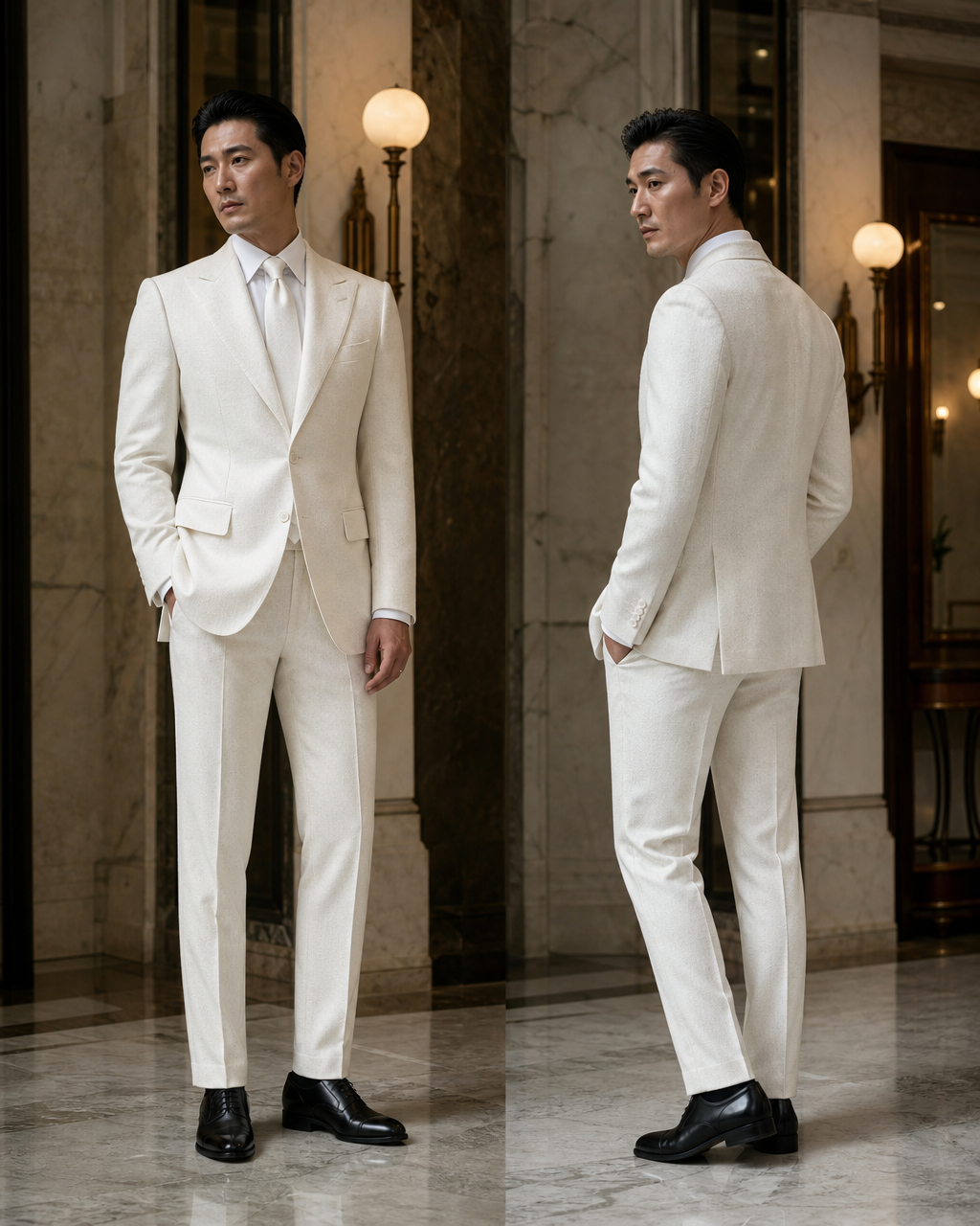 White Tweed Winter Suit - Custom Made to Measure side back view