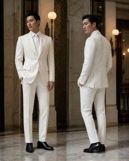 White Tweed Winter Suit - Custom Made to Measure side back view