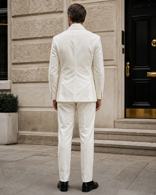 White Velvet Shawl Lapel Suit - Custom Made to Measure back view