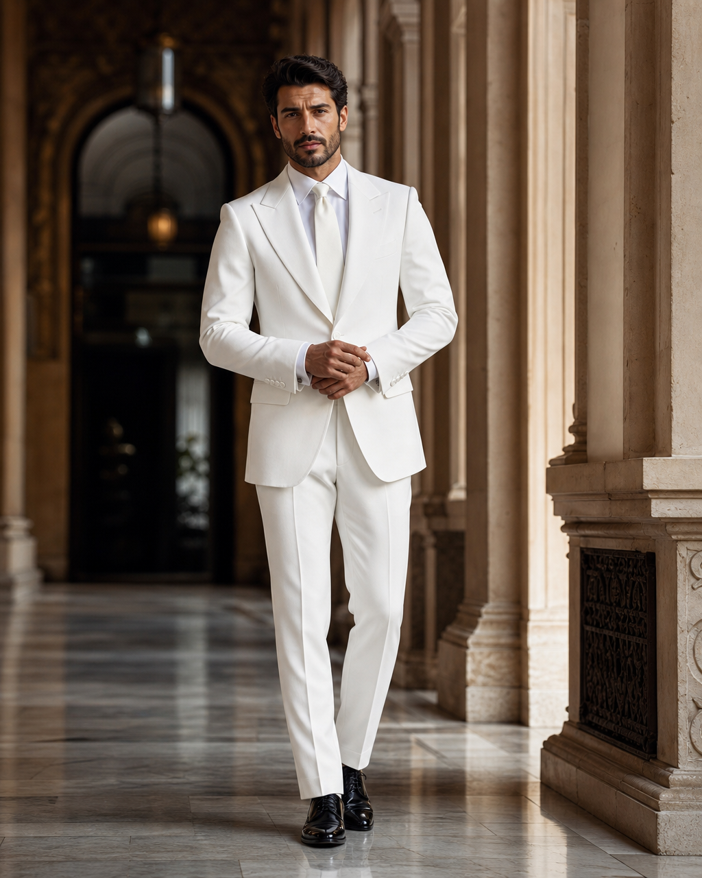 White Wool Outdoor Wedding Suit - Custom Made to Measure front view