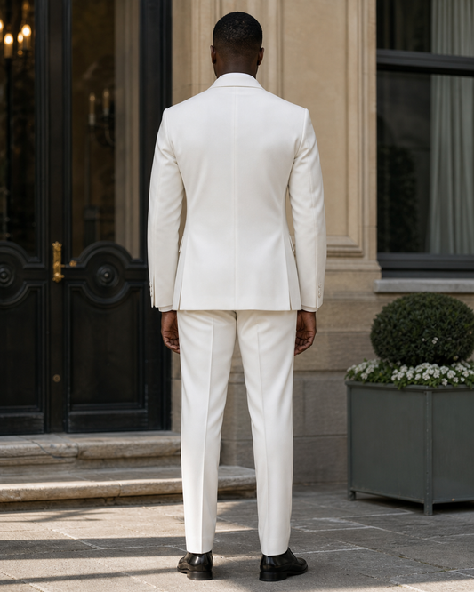 White Wool Shawl Lapel Suit - Custom Made to Measure back view