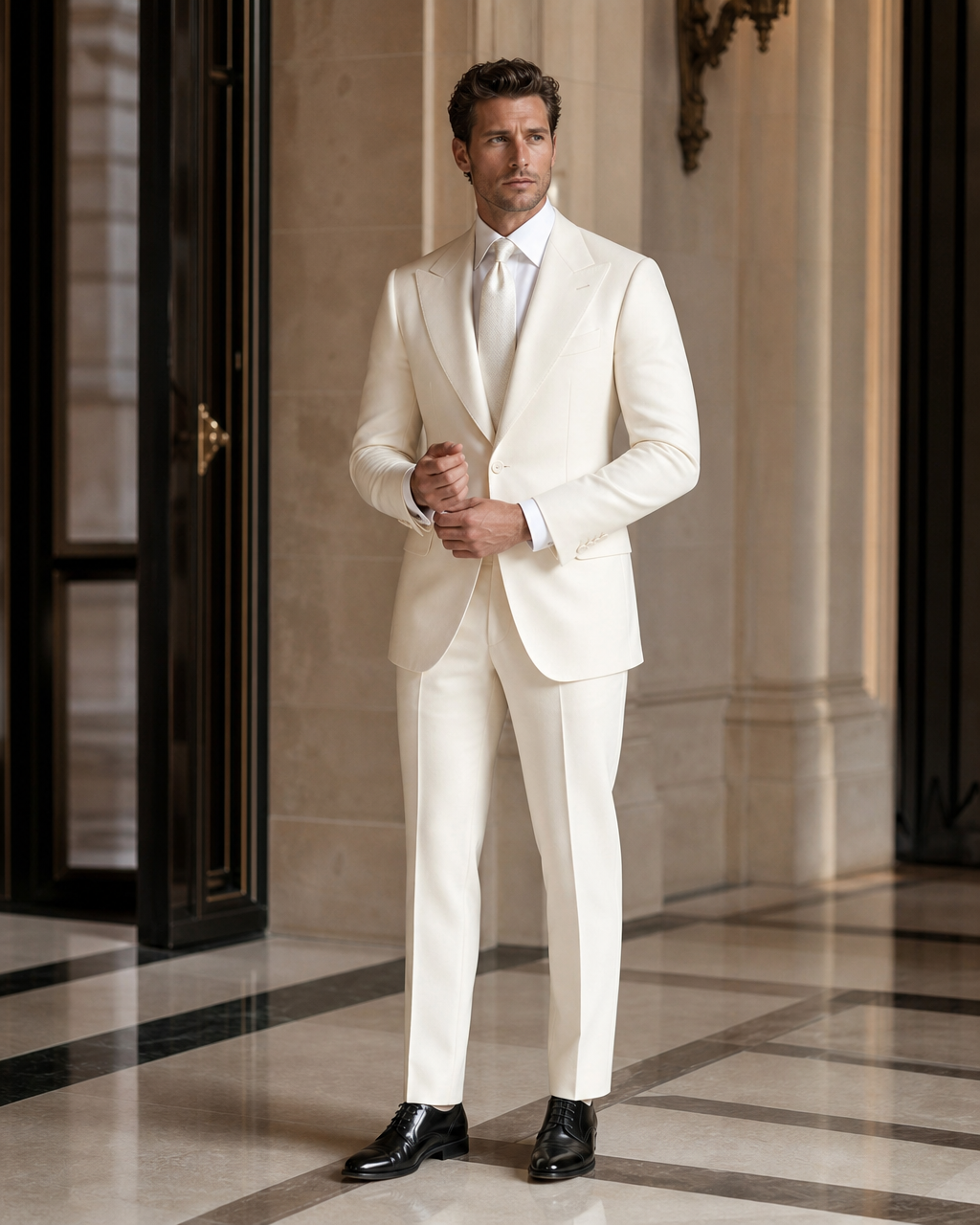 White Wool Winter Suit - Custom Made to Measure front view