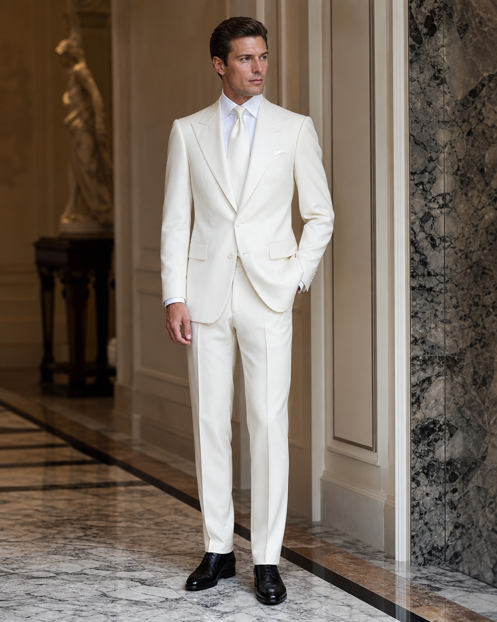 White Wool Winter Suit - Custom Made to Measure side back view