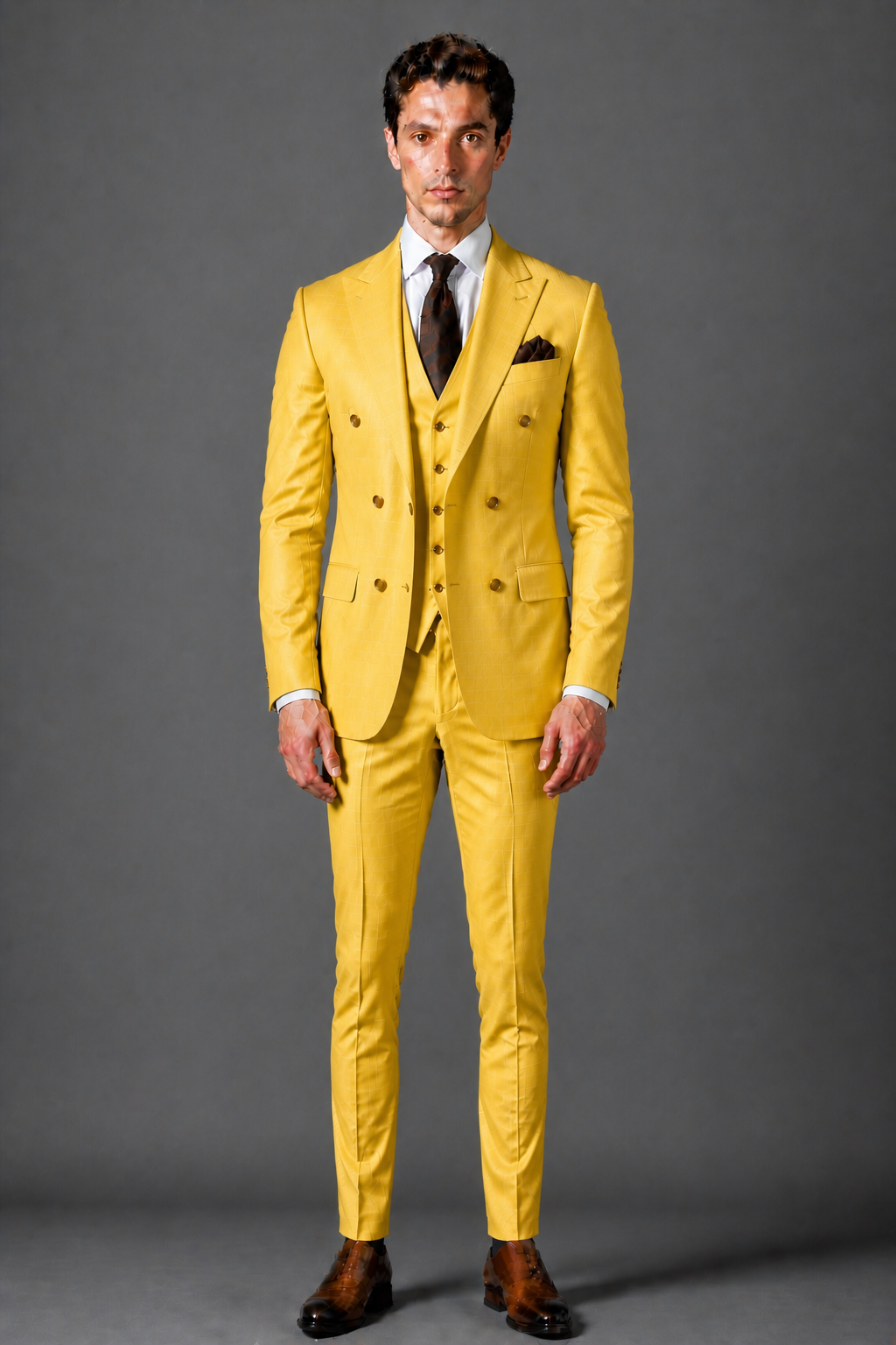 Yellow Silk Blend Double Breasted Suit — Custom Made to Measure