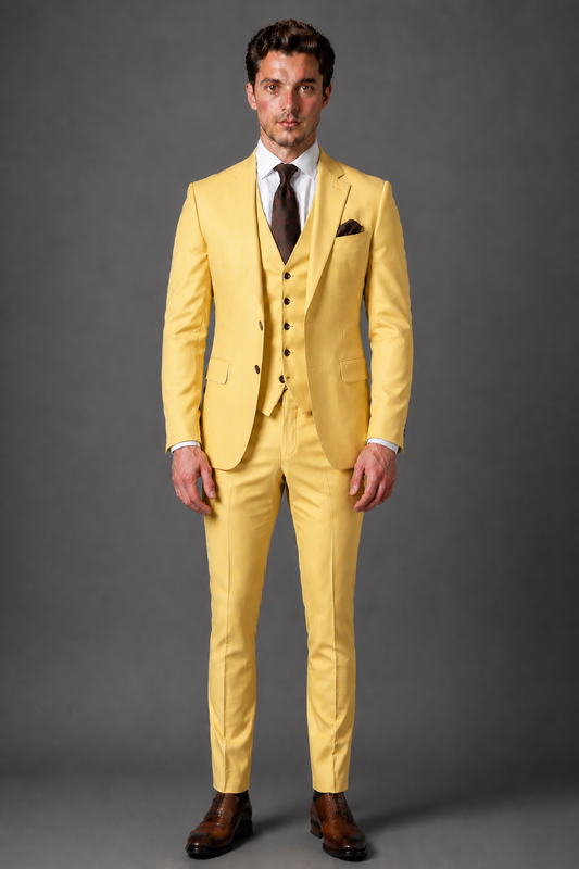 Yellow Silk Blend Groomsmen Suit — Custom Made to Measure