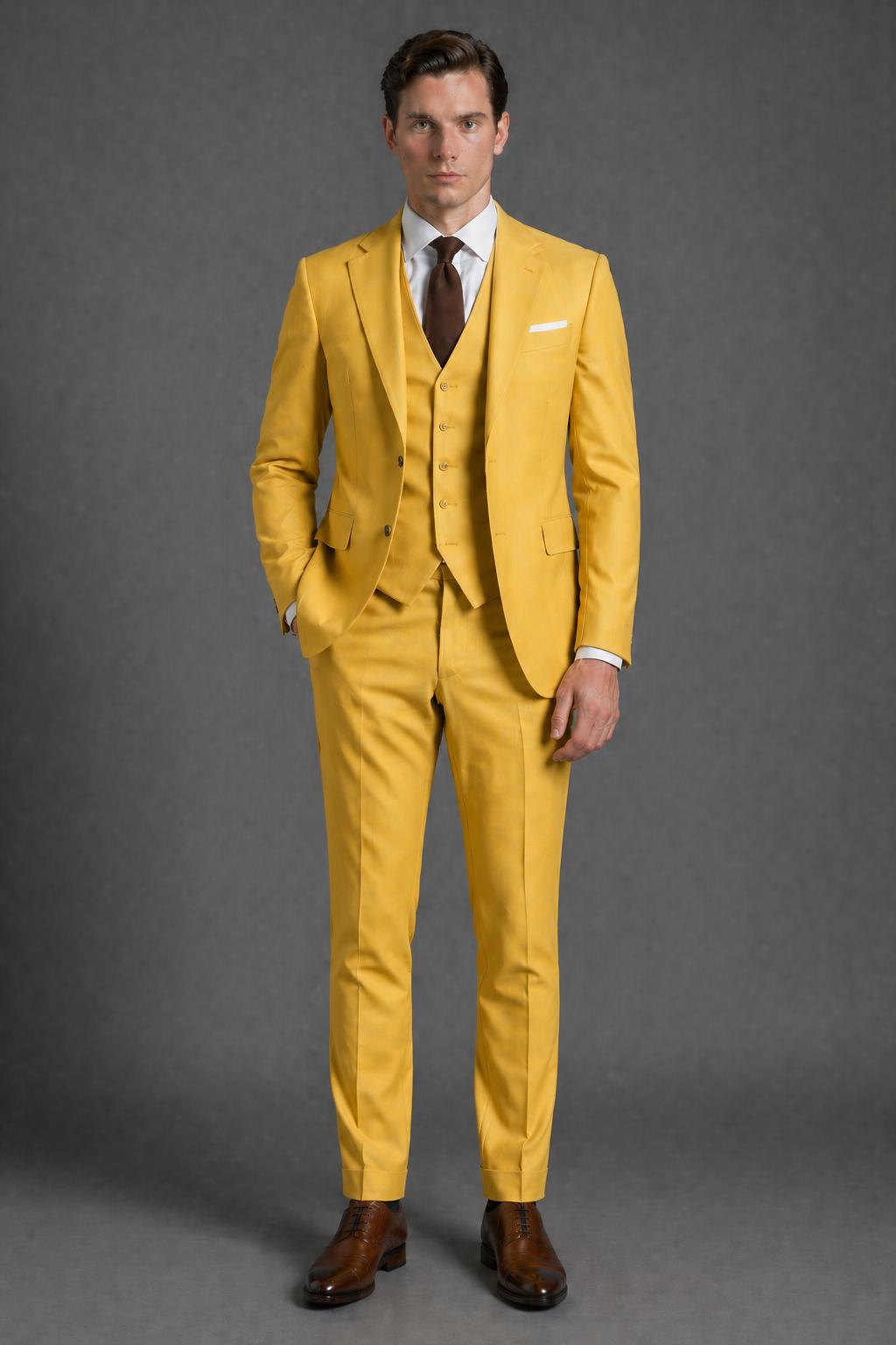 Yellow Wool Slim Fit Suit — Custom Made to Measure