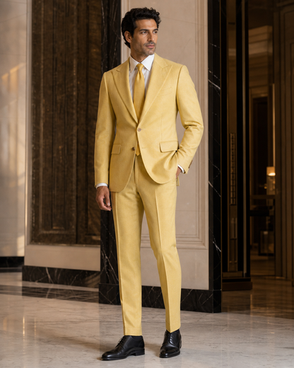 Yellow Cashmere Blend Winter Suit - Custom Made to Measure side back view
