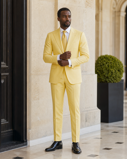 Yellow Cotton Beach Wedding Suit - Custom Made to Measure front view