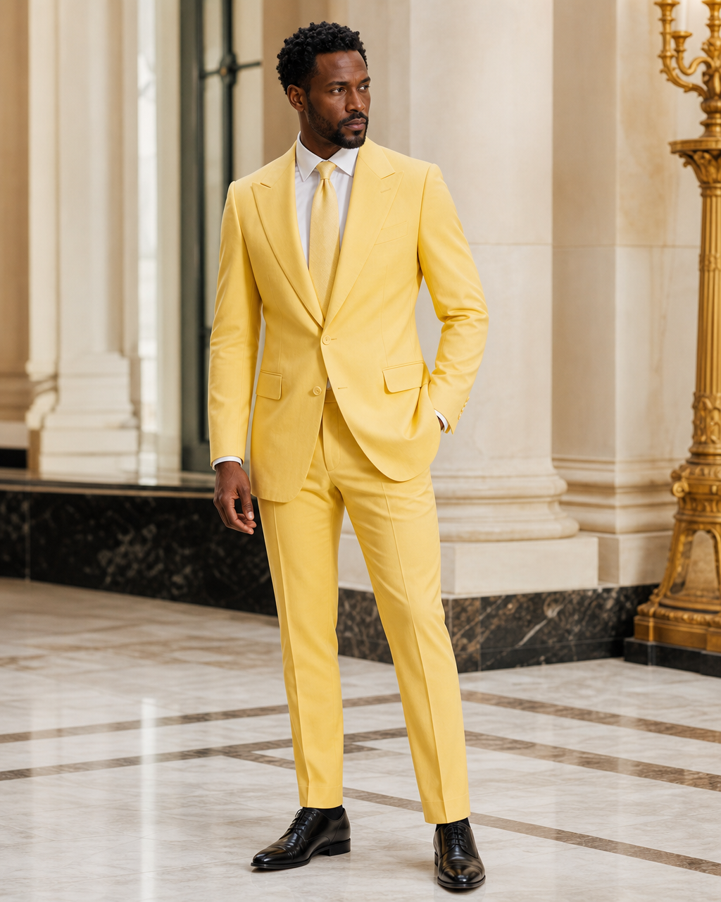 Yellow Cotton Beach Wedding Suit - Custom Made to Measure side back view