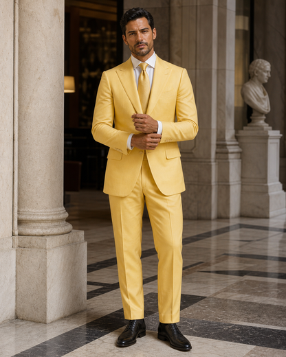 Yellow Cotton Outdoor Wedding Suit - Custom Made to Measure front view