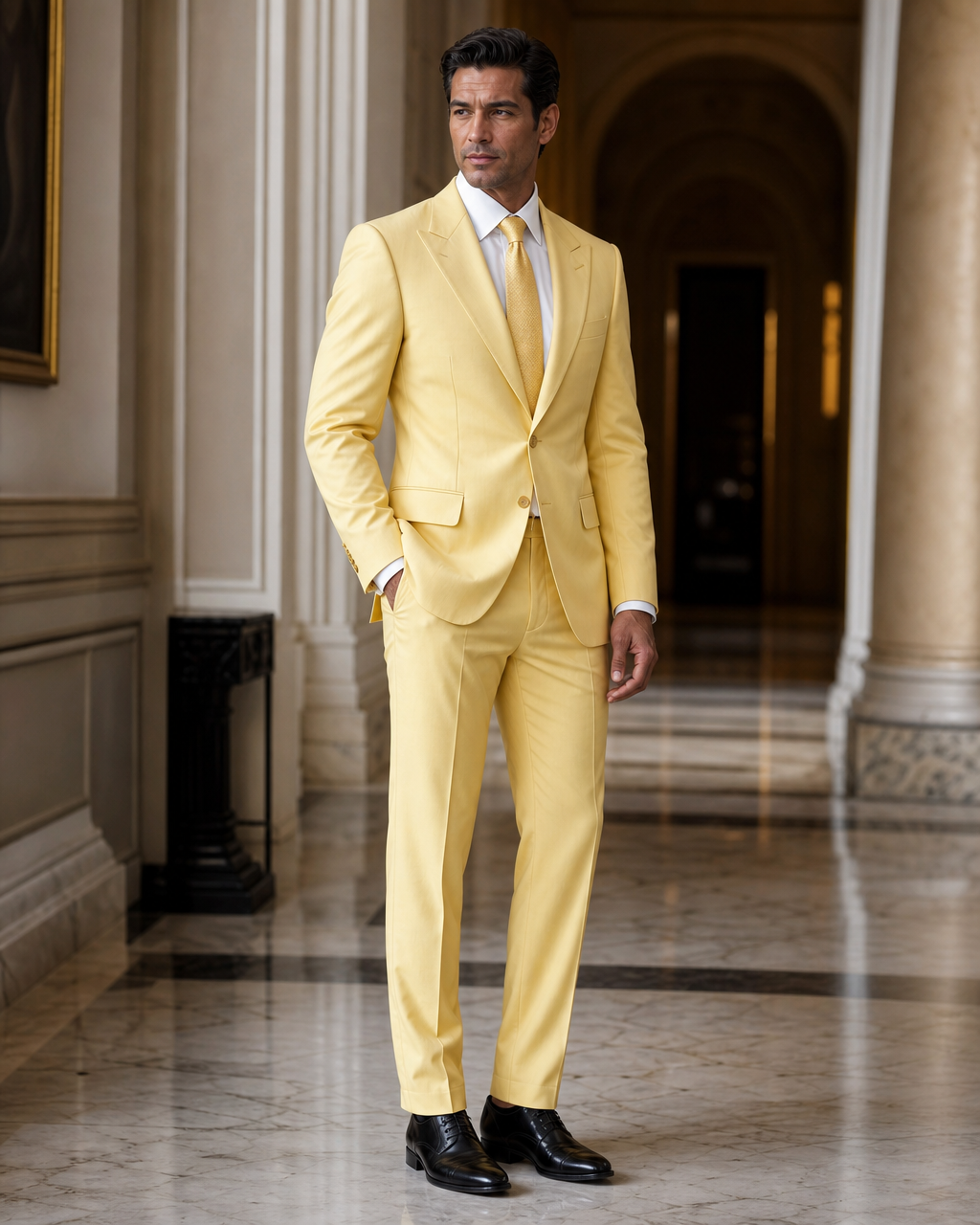 Yellow Cotton Outdoor Wedding Suit - Custom Made to Measure side back view