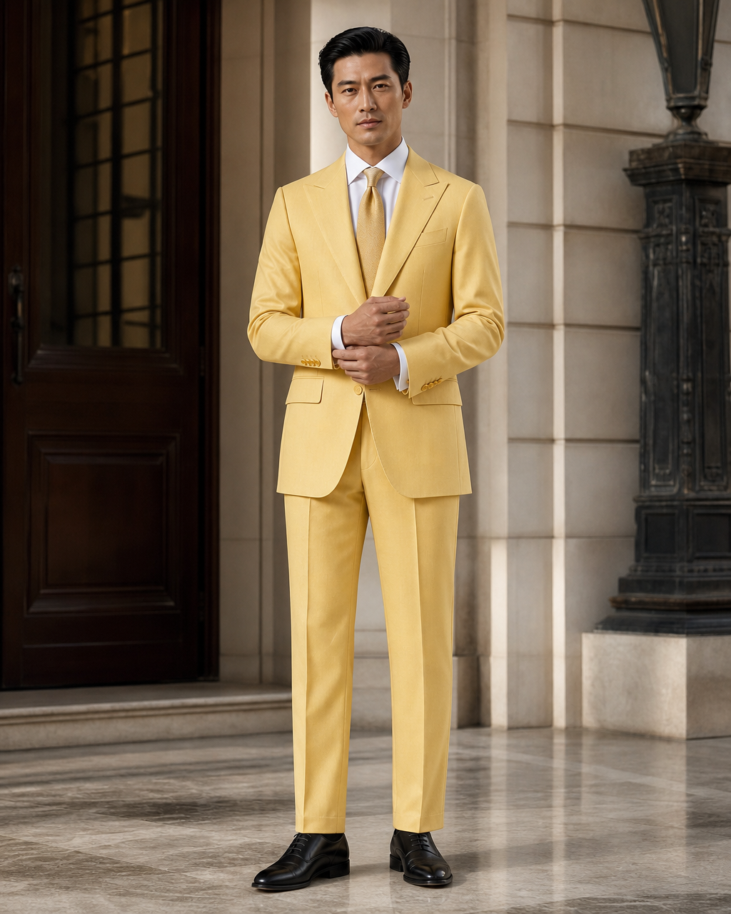 Yellow Cotton Summer Suit - Custom Made to Measure front view
