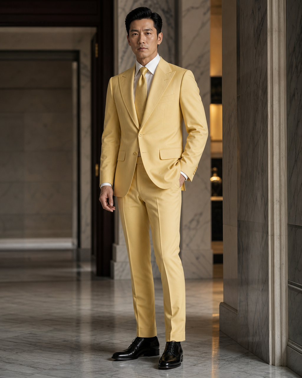 Yellow Cotton Summer Suit - Custom Made to Measure side back view