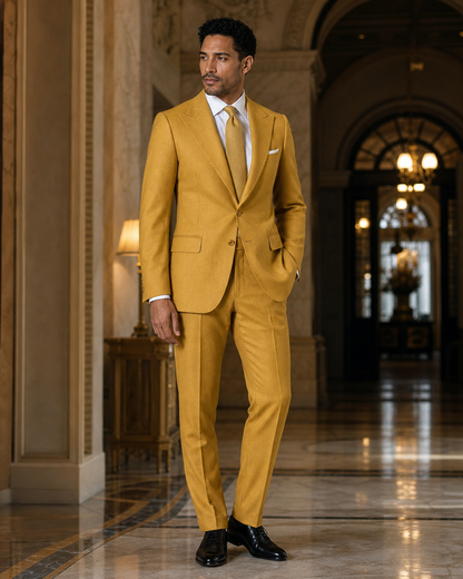 Yellow Flannel Winter Suit - Custom Made to Measure side back view