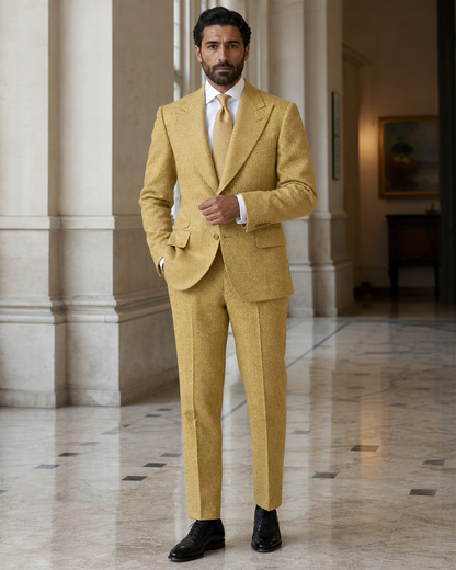 Yellow Herringbone Winter Suit - Custom Made to Measure front view