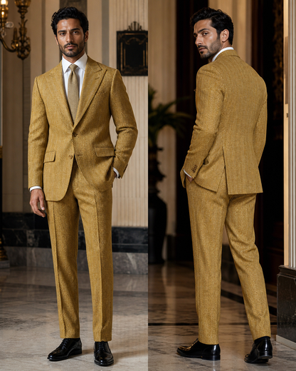 Yellow Herringbone Winter Suit - Custom Made to Measure side back view