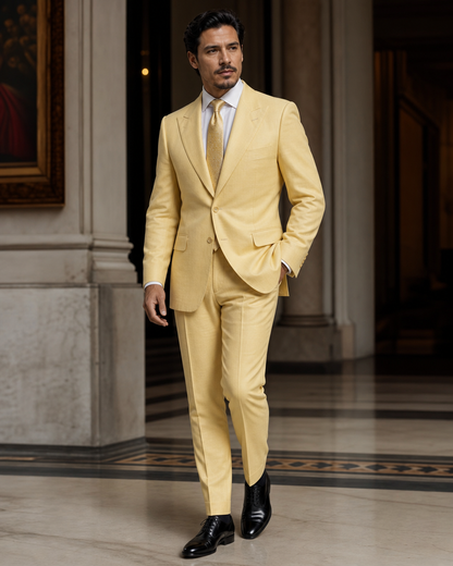 Yellow Linen Summer Suit - Custom Made to Measure side back view