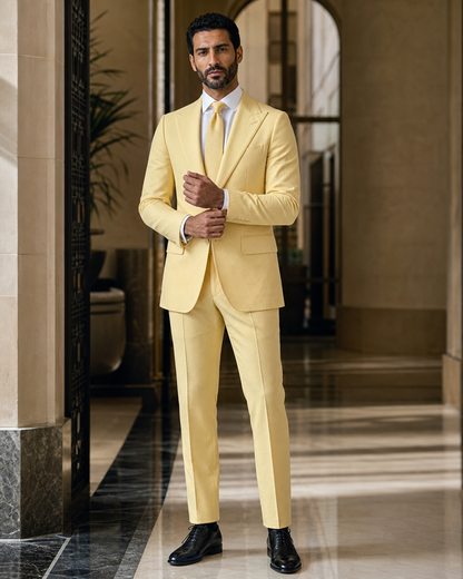 Yellow Seersucker Beach Wedding Suit - Custom Made to Measure front view