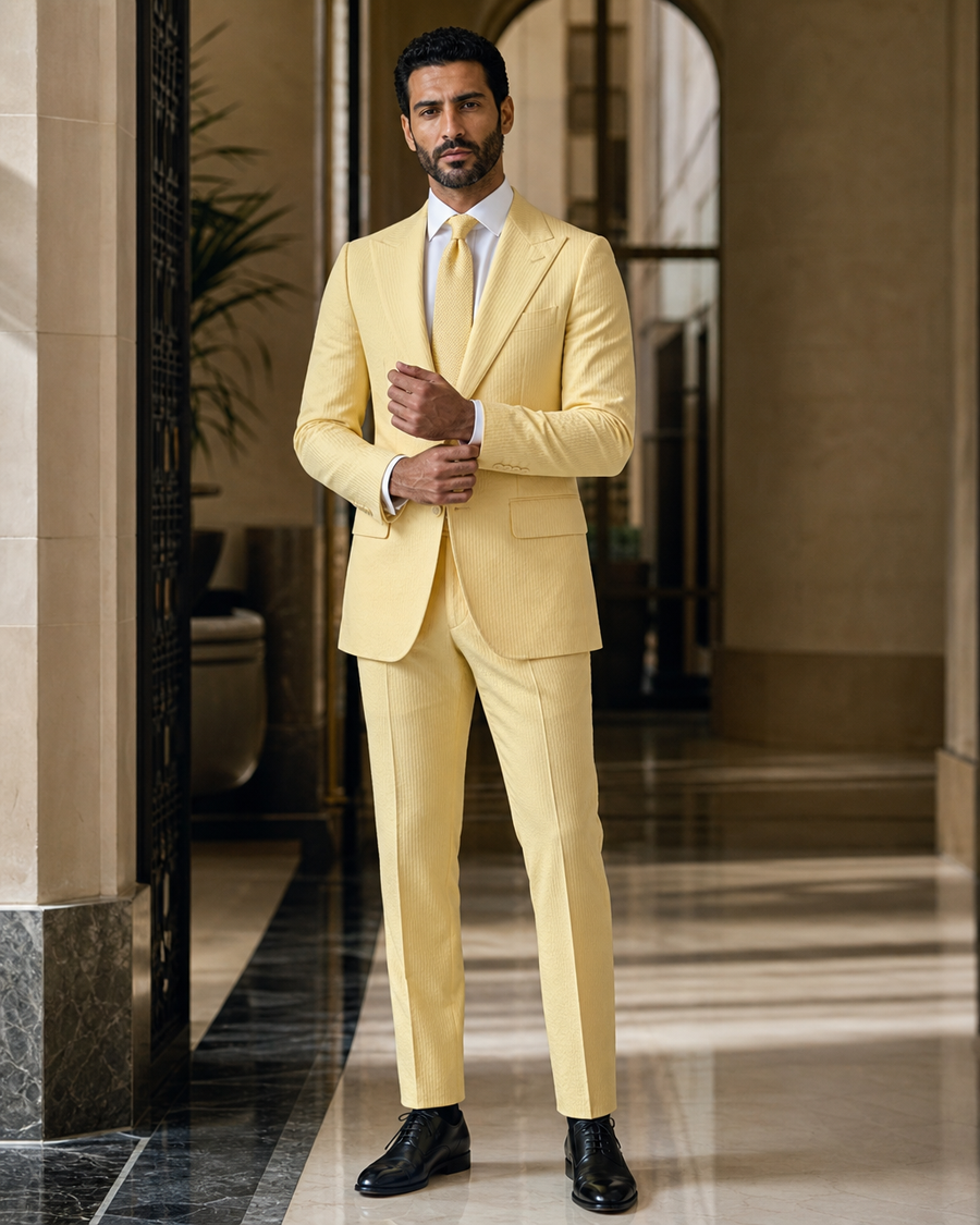 Yellow Seersucker Beach Wedding Suit — Custom Made to Measure
