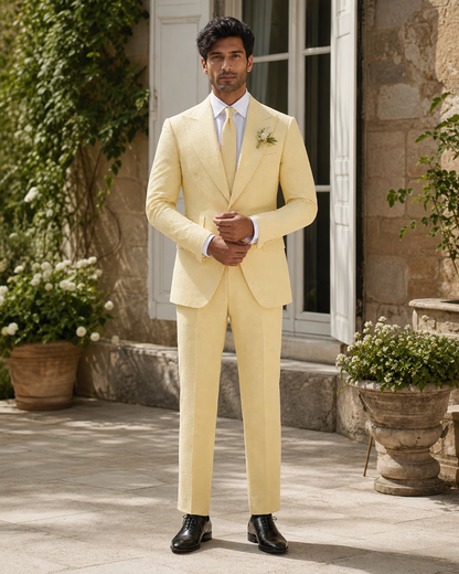 Yellow Seersucker Outdoor Wedding Suit — Custom Made to Measure front view
