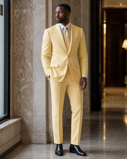 Yellow Seersucker Summer Suit - Custom Made to Measure side back view