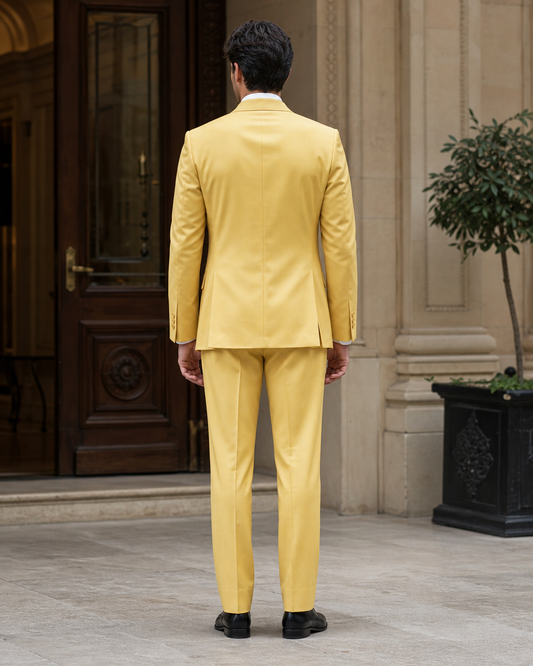 Yellow Silk Blend Peak Lapel Suit - Custom Made to Measure back view