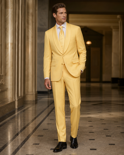 Yellow Silk Blend Shawl Lapel Suit - Custom Made to Measure side back view