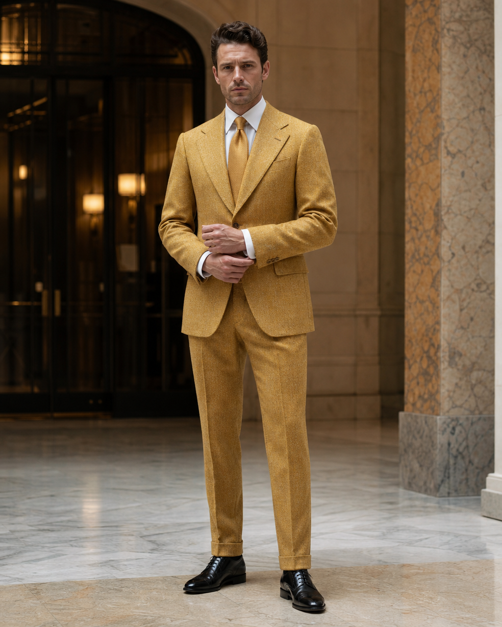 Yellow Tweed Winter Suit - Custom Made to Measure front view