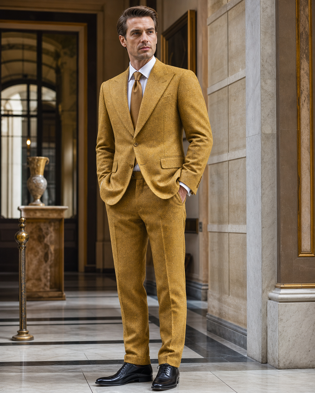 Yellow Tweed Winter Suit - Custom Made to Measure side back view
